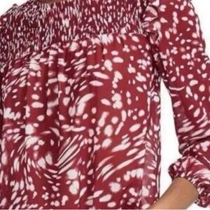 MAJE Lipone Red Swirled Smocked Blouse, L